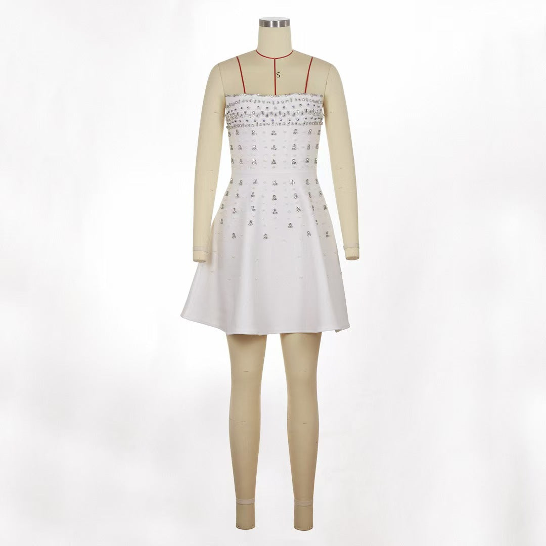 European And American Rhinestone Embellished Strapless Waist-cinching Bandage Dress For Fashionable Evening Banquets