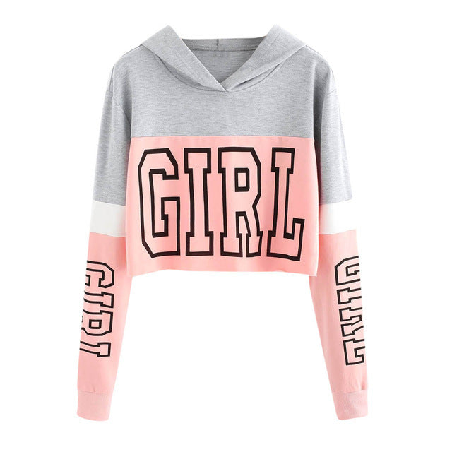 Crop Top Hoodie Sweatshirt Hoodies Women Patchwork Lett