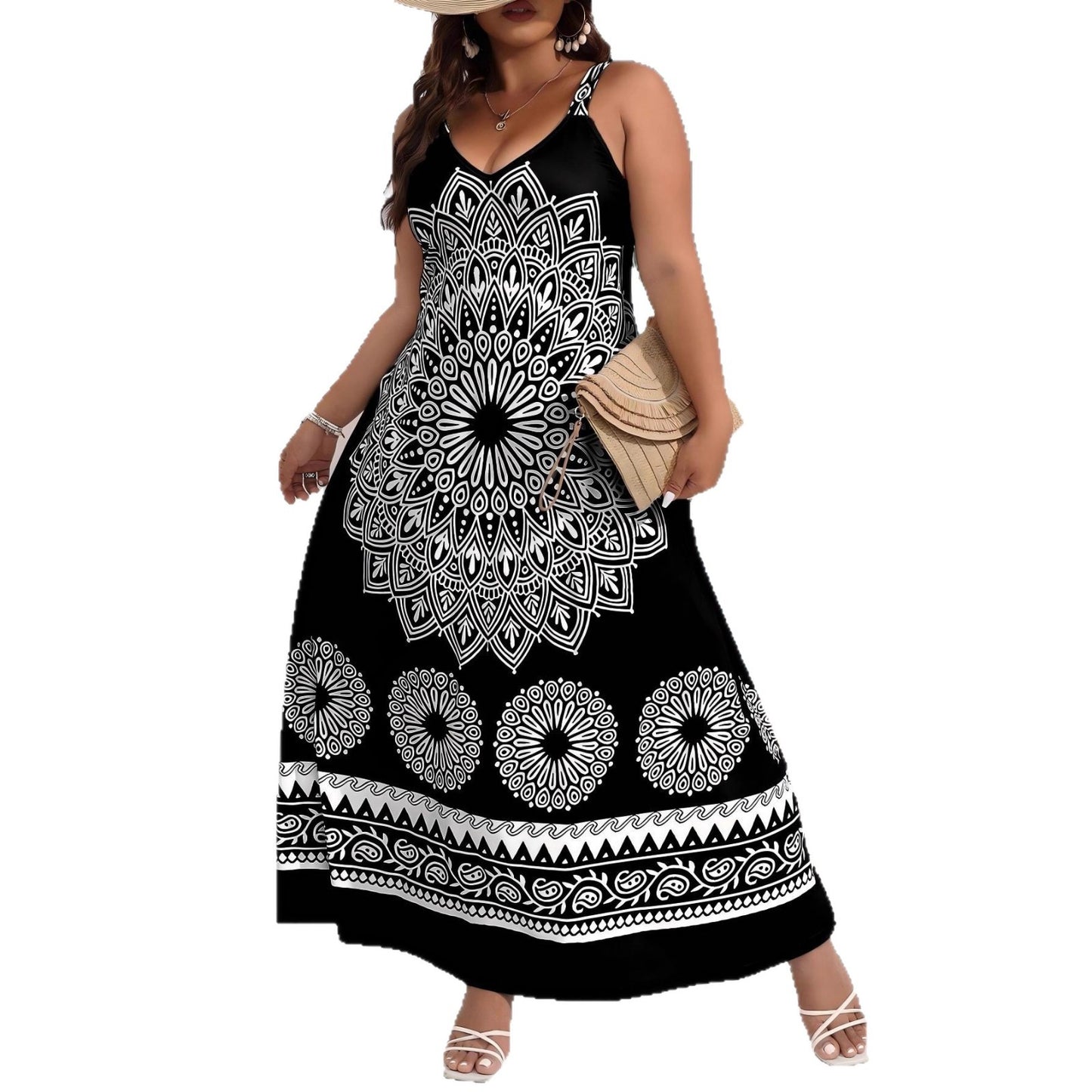 Bohemian Style Beach Floral Print Strapless Loose Dress