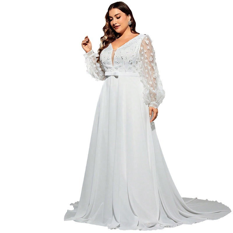 Elegant Banquet Wedding Party Waist Trimming Loose V-neck Dress