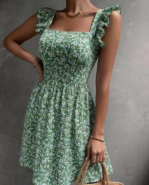 Leopard Print Tie-back Backless Ruffle Hem Dress