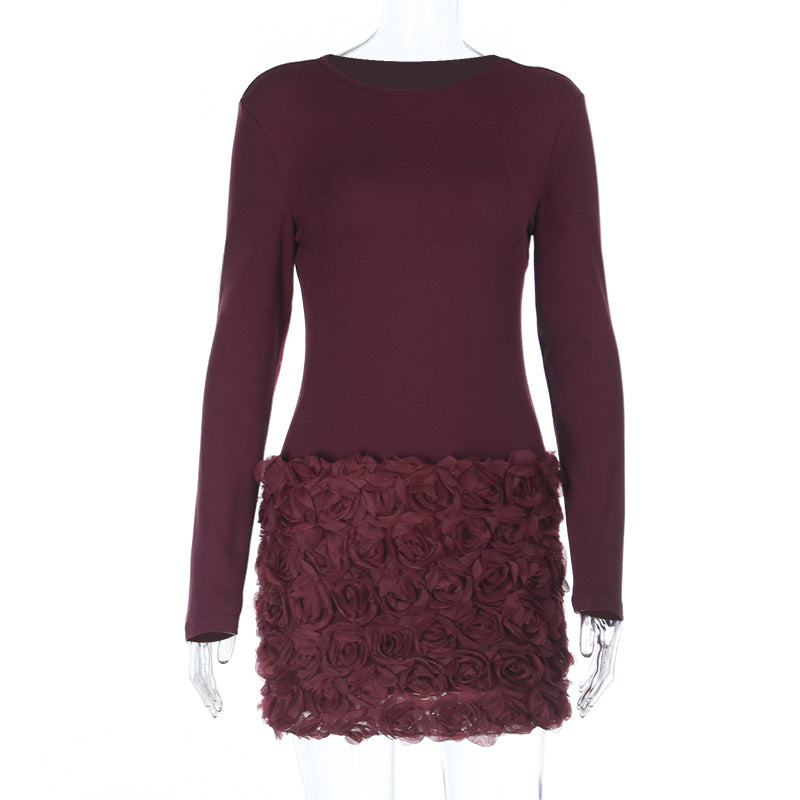 Three-dimensional Flowers Summer New Waist-cinching Bodycon Dress