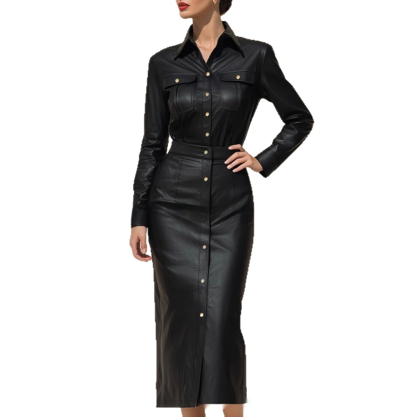 Women's Stylish Elegant Waist-cinching Figure-hugging Single-breasted High-quality Long Dress