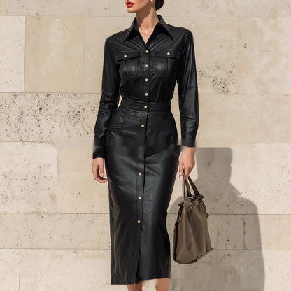 Women's Stylish Elegant Waist-cinching Figure-hugging Single-breasted High-quality Long Dress