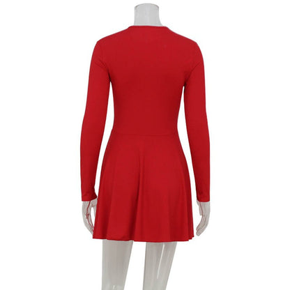 Women's Semi-high Collar Long Sleeve Fashion Mesh Spliced Fishbone Waist Short Dress