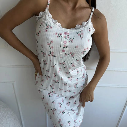 Women's Casual, Loose-fitting, Sweet Floral-print Slip Dress
