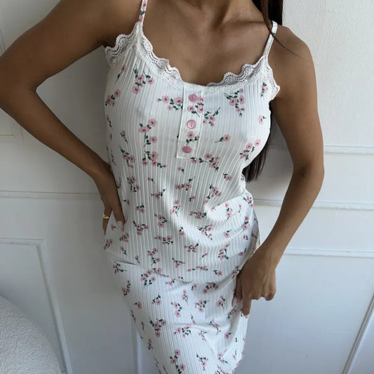 Women's Casual, Loose-fitting, Sweet Floral-print Slip Dress
