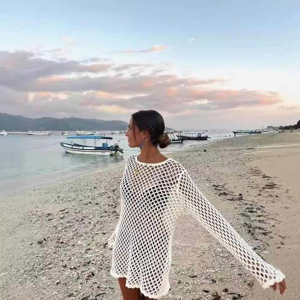 Women's Bikini Hollow Knit Long Sleeve Dress