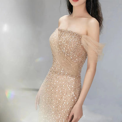 Off Shoulder Model Runway Fish Tail Dress