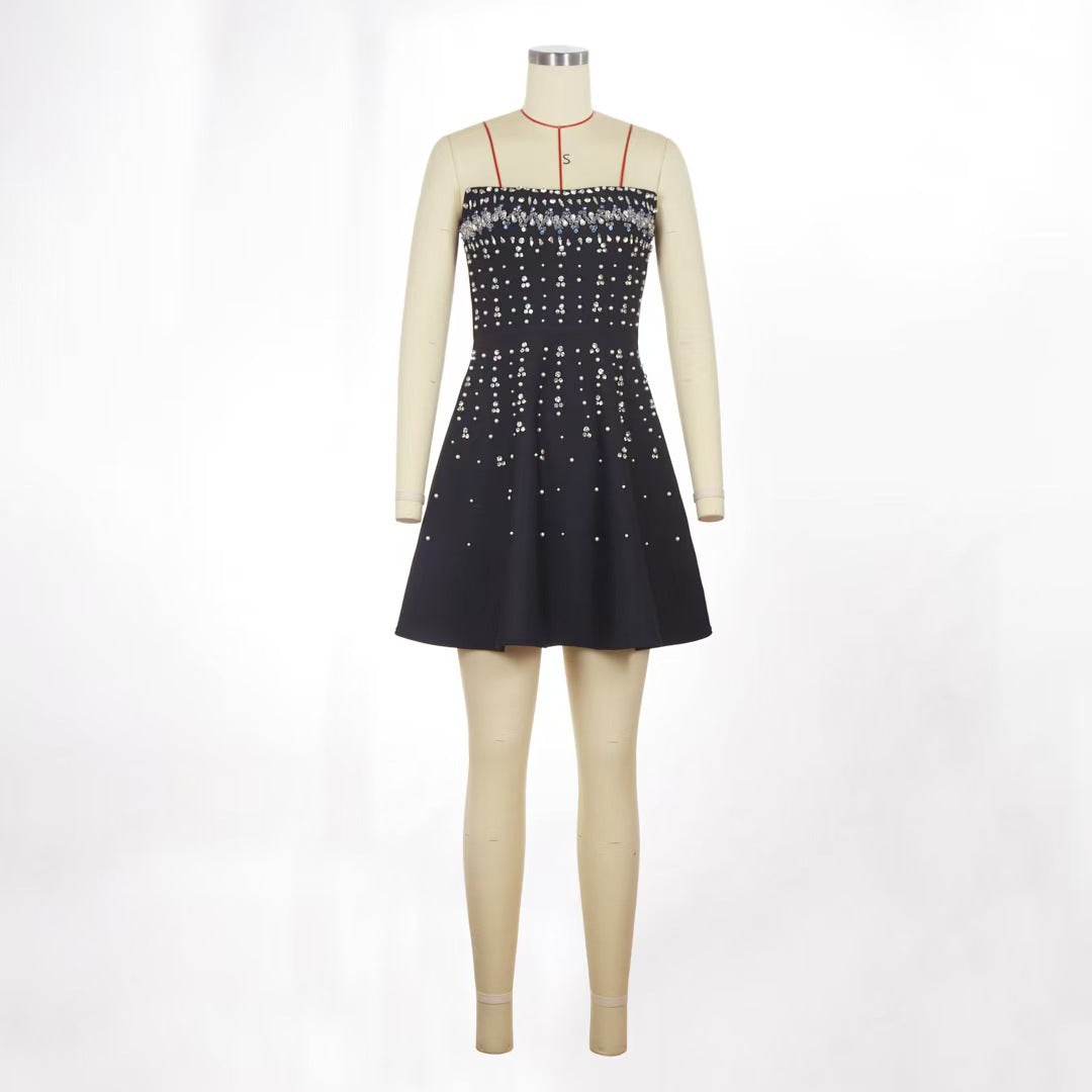 European And American Rhinestone Embellished Strapless Waist-cinching Bandage Dress For Fashionable Evening Banquets