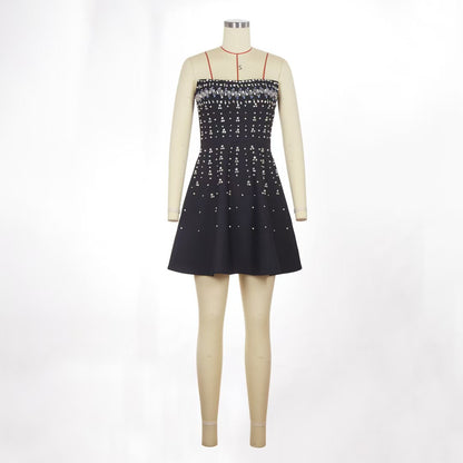 European And American Rhinestone Embellished Strapless Waist-cinching Bandage Dress For Fashionable Evening Banquets