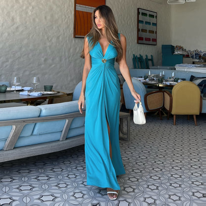 European And American Sexy Deep V-neck Slit Dress