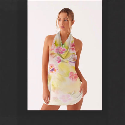 New Swing Collar Single Shoulder Crossbody Sexy Printed Dress