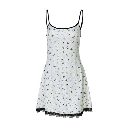 Floral Print Sexy Short Lace Trim Women's Camisole Dress