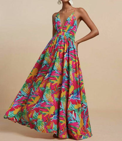 Ethnic Style Sexy Slim-fit Printed Strapless Dress