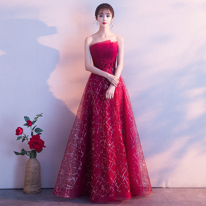 Sexy Strapless Long Evening Gown Toasting