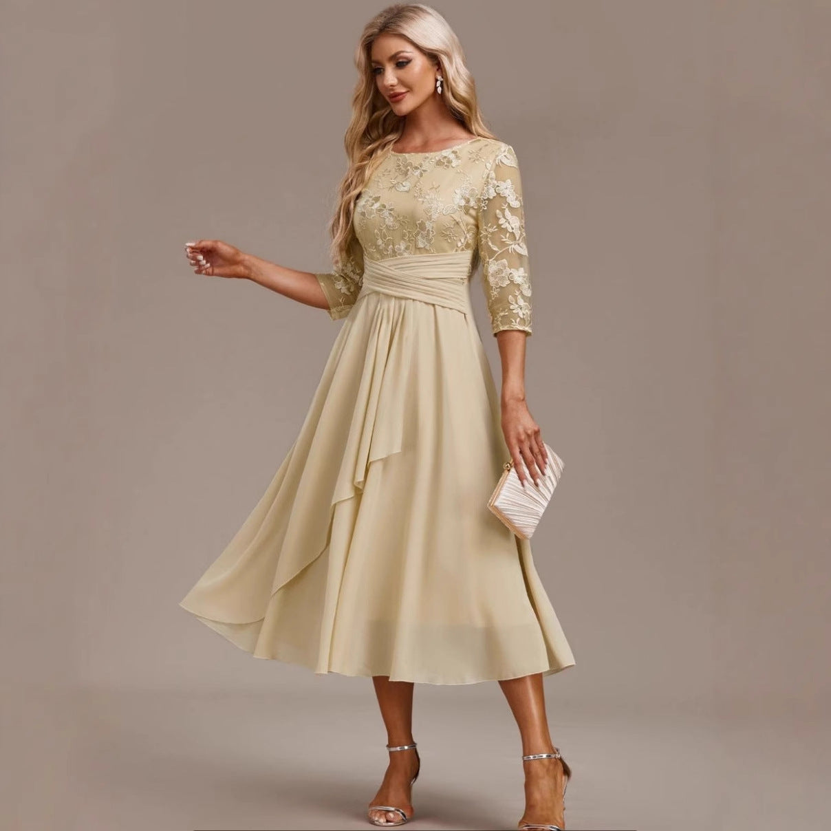 Round-neck Cross-border Spliced Elegant Lace Dress