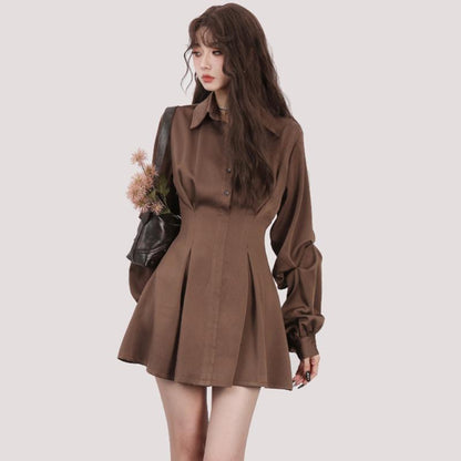 French-style Black Long-sleeved Waist-cinching Figure-flattering Dress