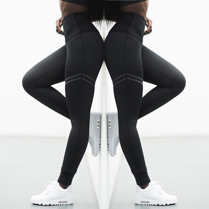 High waist solid color cross-border striped stretch yoga pants fitness bottoming nine points trousers