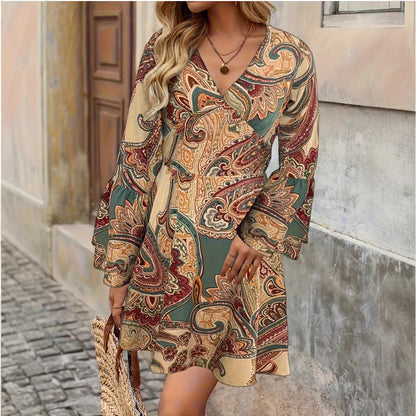 V-neck Long Sleeve Women's Dress