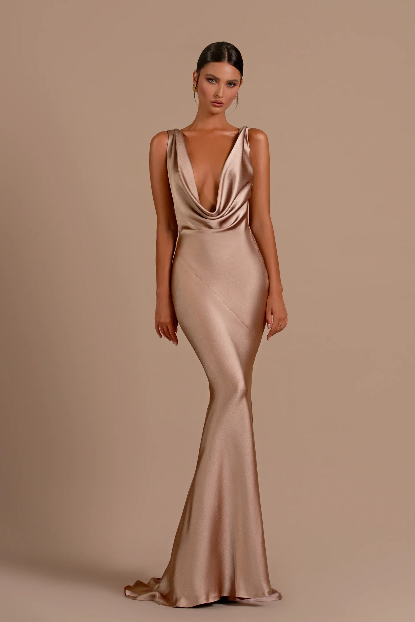 Mermaid Dress Deep V Neck Satin Dress Long Formal Evening Gowns For Women