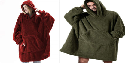 Hoodie Sweatshirt With Big Pocket Tops Sweater Comfortable Loose Double-Sided Fleece Thicker Wearable Blanket