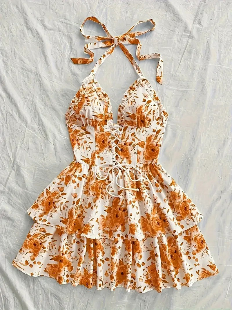 New SpringSummer European And American-style Camisole Top And Audrey Hepburn-inspired Designer Floral Dress