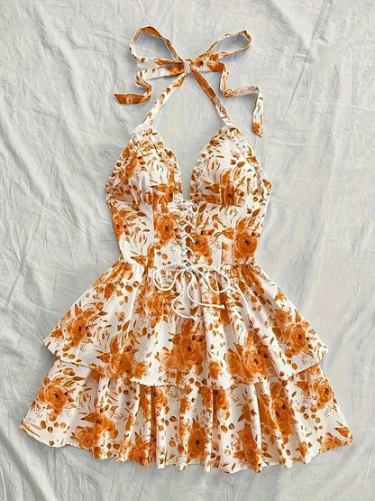 New SpringSummer European And American-style Camisole Top And Audrey Hepburn-inspired Designer Floral Dress