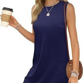 Women's Solid-color Sleeveless Casual Tank Dress