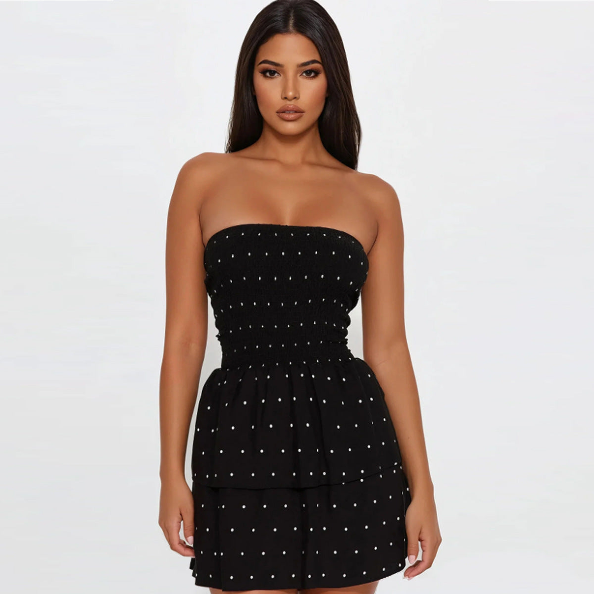 Body-hugging Backless Printed Smocked European And American Strapless Dress