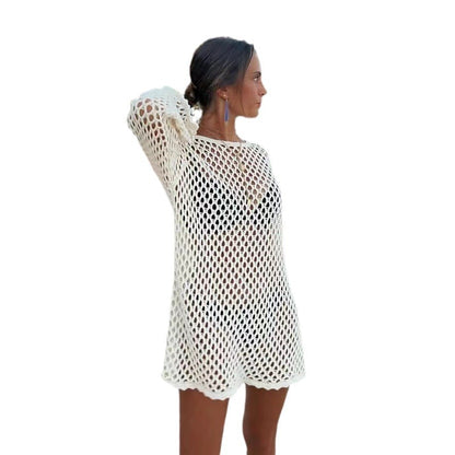 Women's Bikini Hollow Knit Long Sleeve Dress