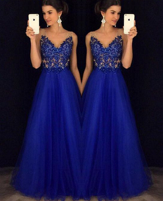 Dress Backless Beaded Ball Elegant Long Dress Blue Chiffon Dress Spot