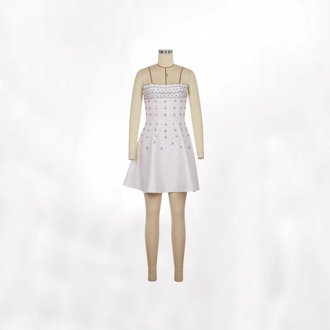 European And American Rhinestone Embellished Strapless Waist-cinching Bandage Dress For Fashionable Evening Banquets
