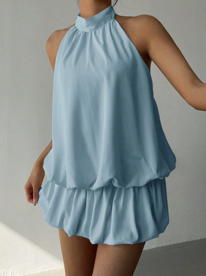 Women's Solid Color Halter Neck Off-Shoulder Dress