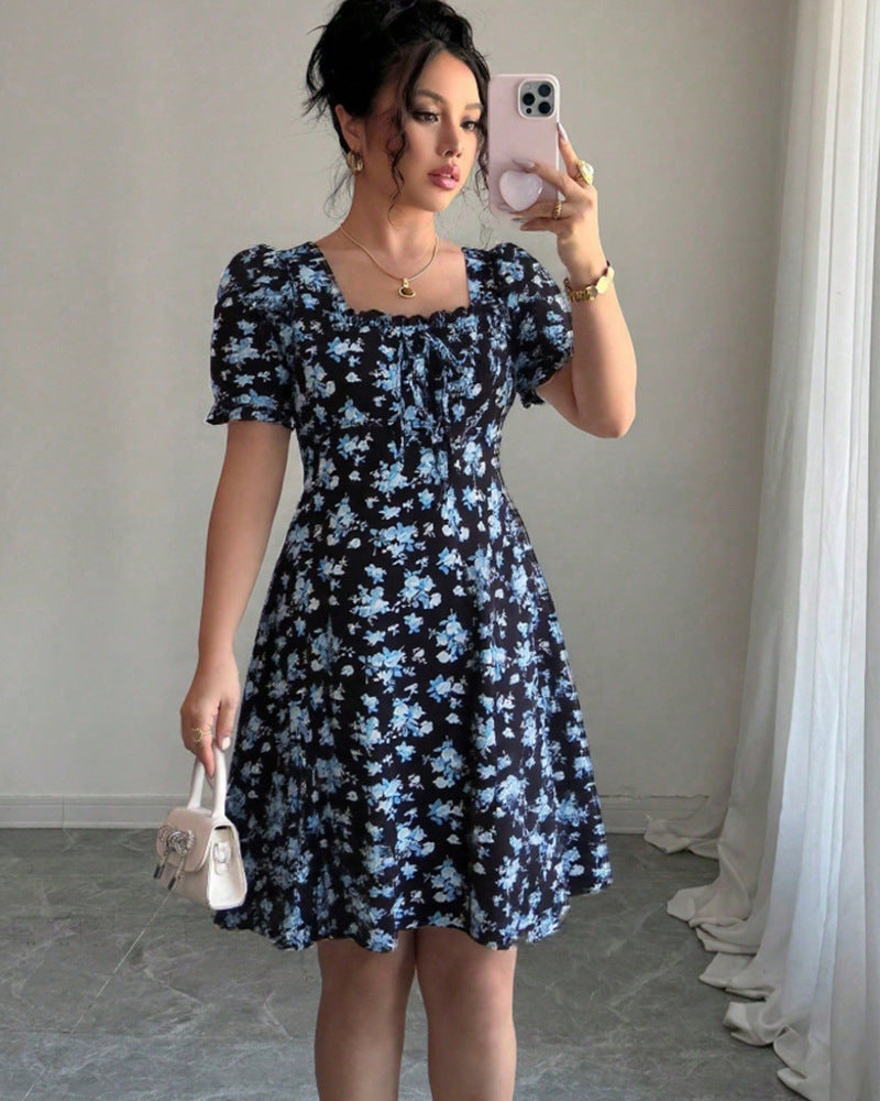 Four-way Stretch Printed Elegant Slim-fit Dress For Women