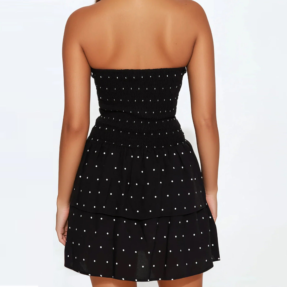 Body-hugging Backless Printed Smocked European And American Strapless Dress