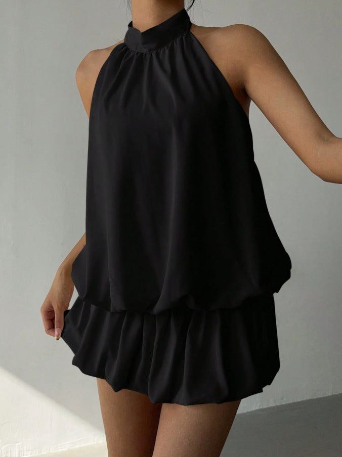 Women's Solid Color Halter Neck Off-Shoulder Dress