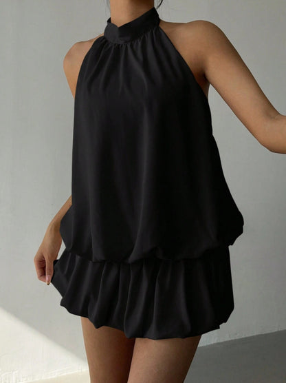 Women's Solid Color Halter Neck Off-Shoulder Dress