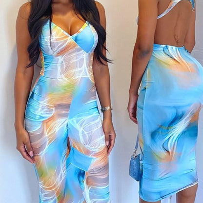 Sexy Backless And Off-Shoulder Printed Sleeveless Dress For Women