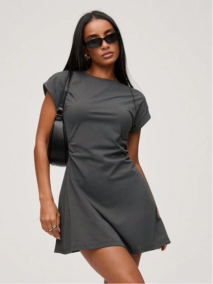 Women's Solid Color Pleated Casual Flutter Sleeve Dress