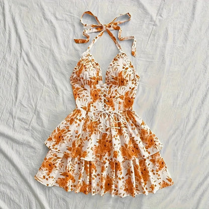 New SpringSummer European And American-style Camisole Top And Audrey Hepburn-inspired Designer Floral Dress