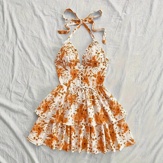 New SpringSummer European And American-style Camisole Top And Audrey Hepburn-inspired Designer Floral Dress