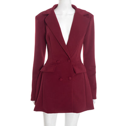 New-style Casual Slim-fit Suit Long-sleeve Bud-shaped Faux-pocket Dress