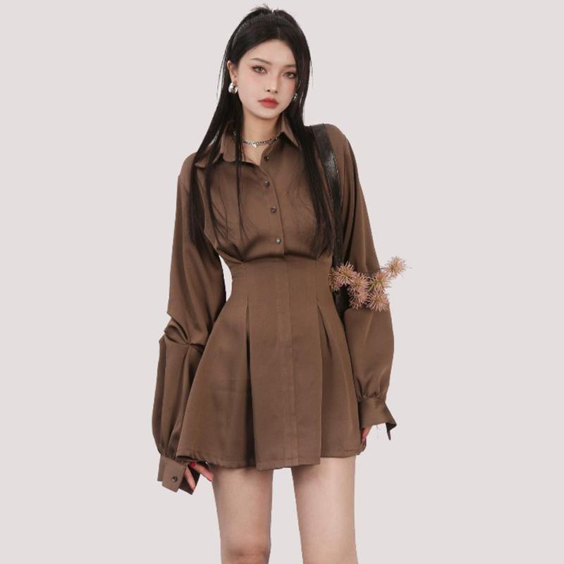 French-style Black Long-sleeved Waist-cinching Figure-flattering Dress