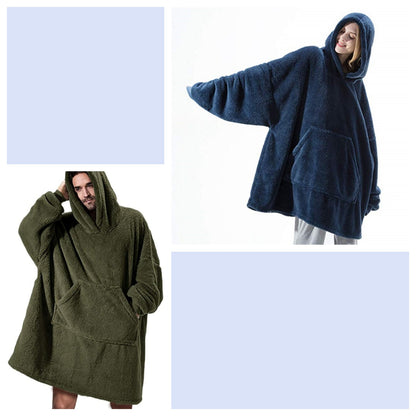 Hoodie Sweatshirt With Big Pocket Tops Sweater Comfortable Loose Double-Sided Fleece Thicker Wearable Blanket
