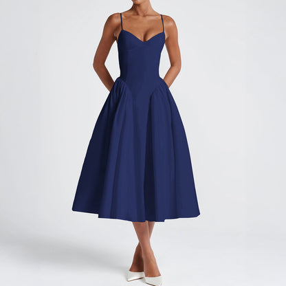 Elegant High-end Strapless Solid-color Long Dress