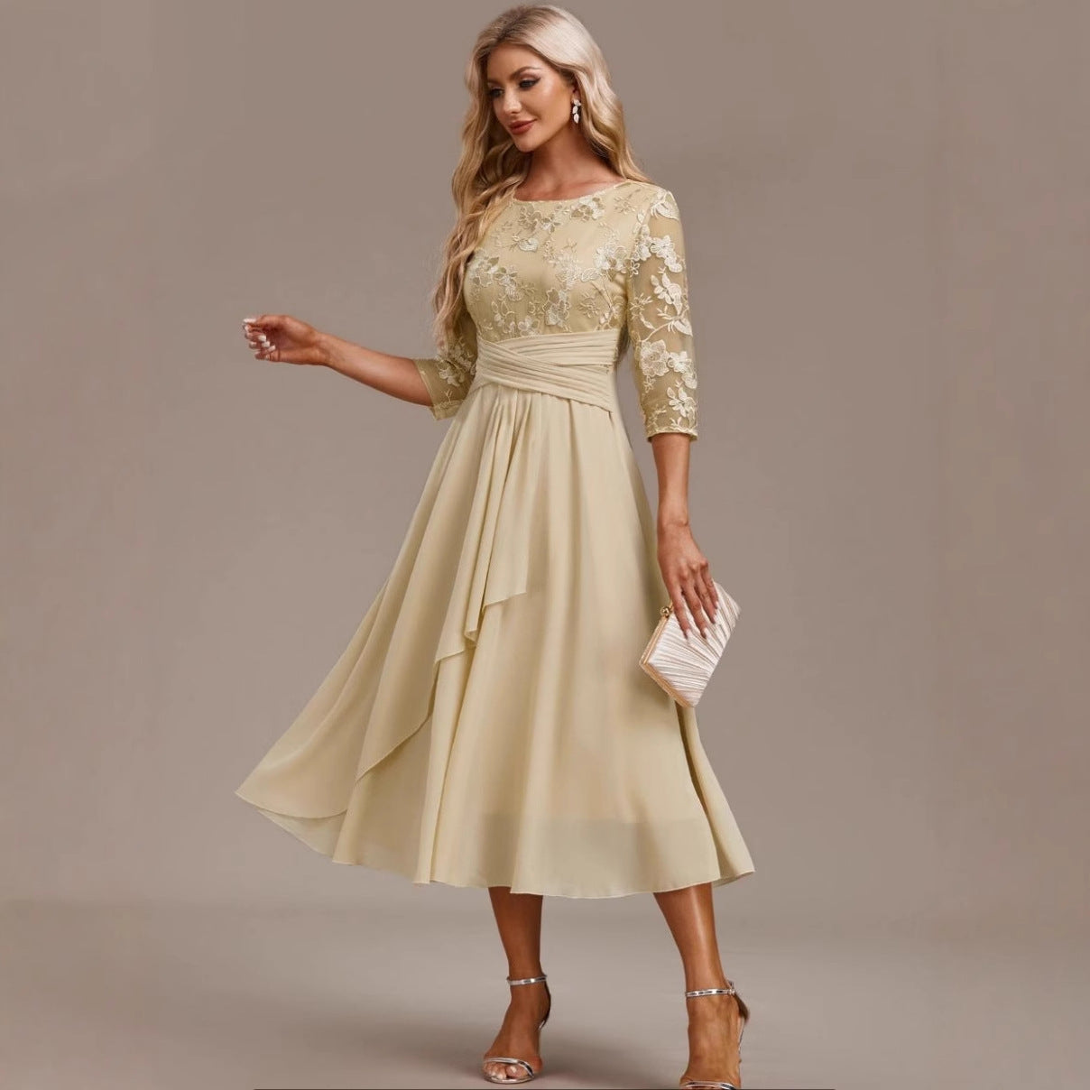 Round-neck Cross-border Spliced Elegant Lace Dress