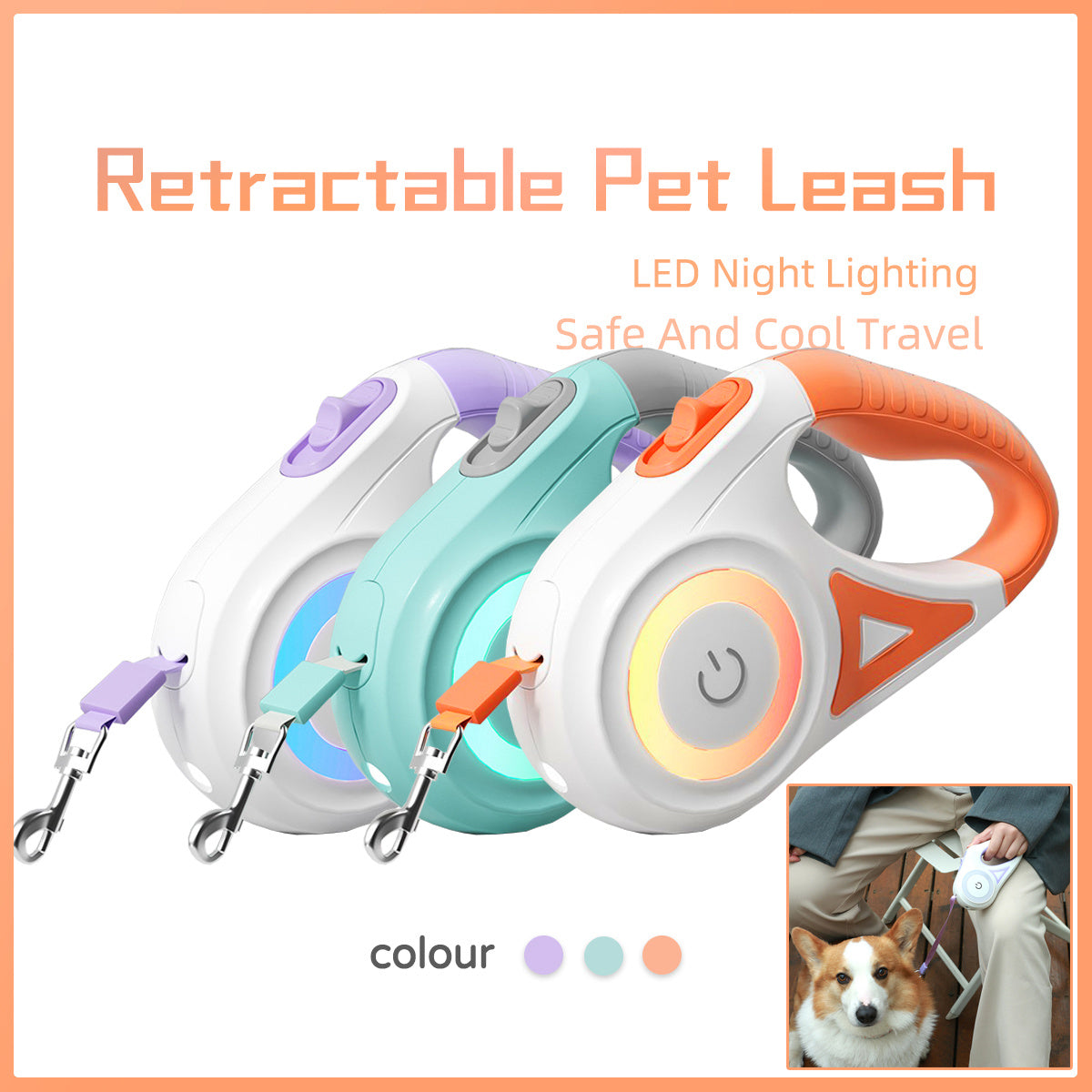 Dog Leash Retractable Leash And Dog Collar Spotlight Automatic Pet Dog Cat Traction Rope For Small Medium Dogs Pet Product