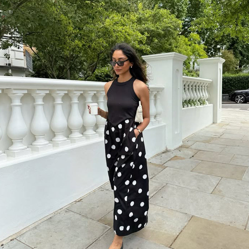 Elegant Patchwork Polka-Dot Printed Dress
