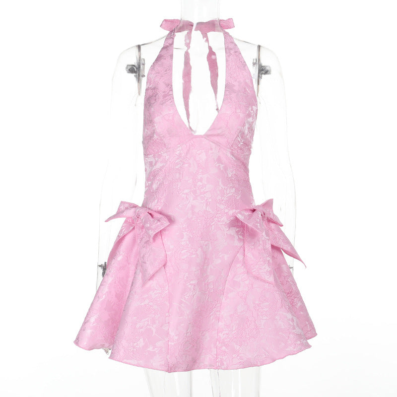 Sexy Sleeveless Halter Jacquard V-neck Jacquard Butterfly